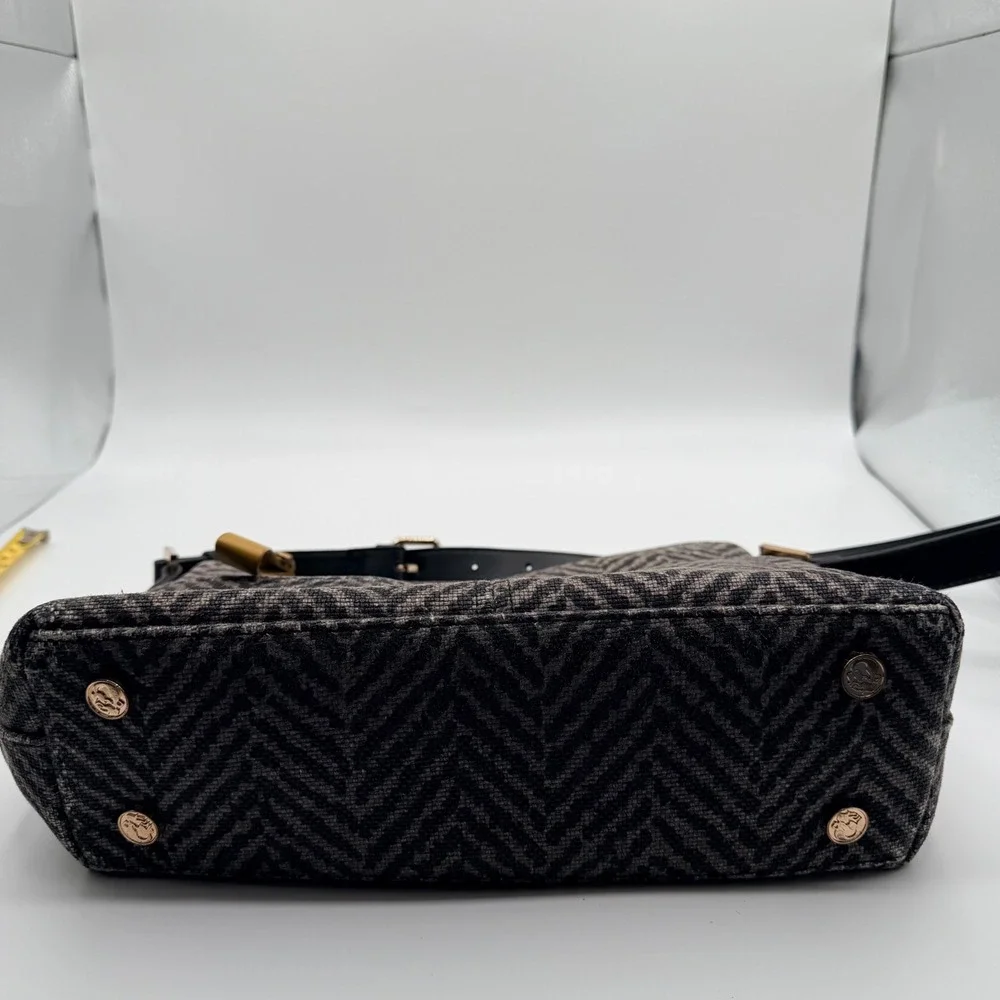 Spartina 449 Herringbone Shoulder Black Boho Chic Coastal Artisan Linen Leather